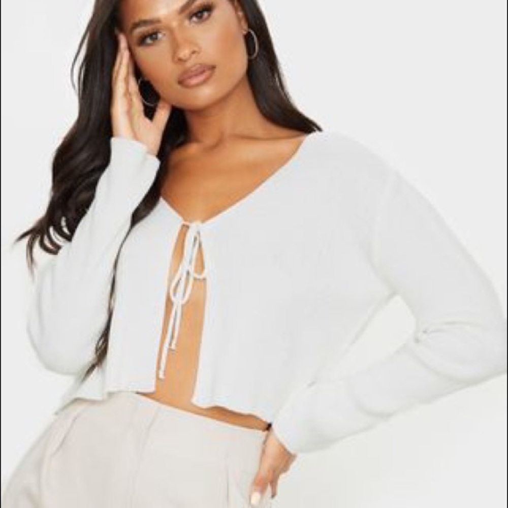 White front tie cardigan